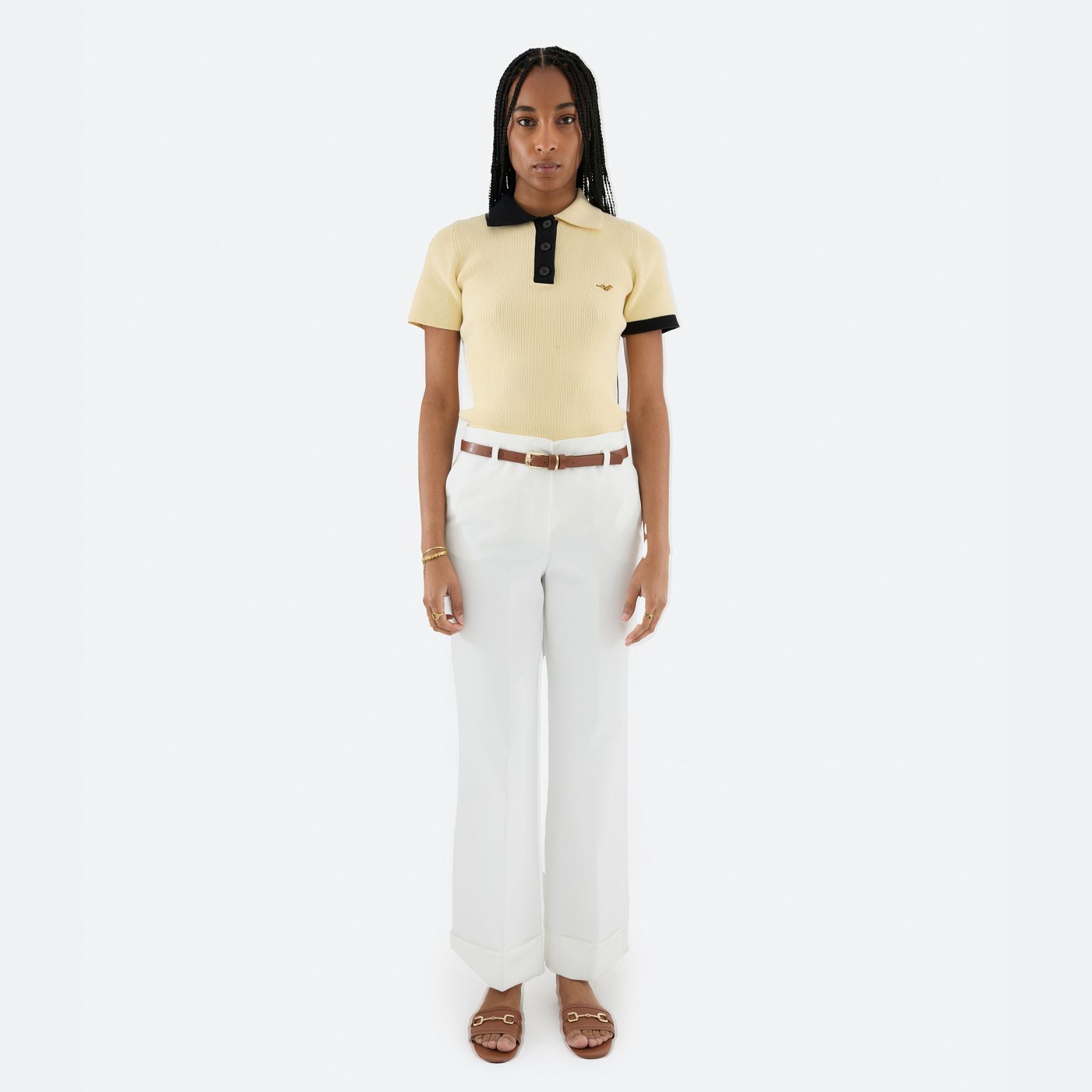 Polo cintré en coton brodé