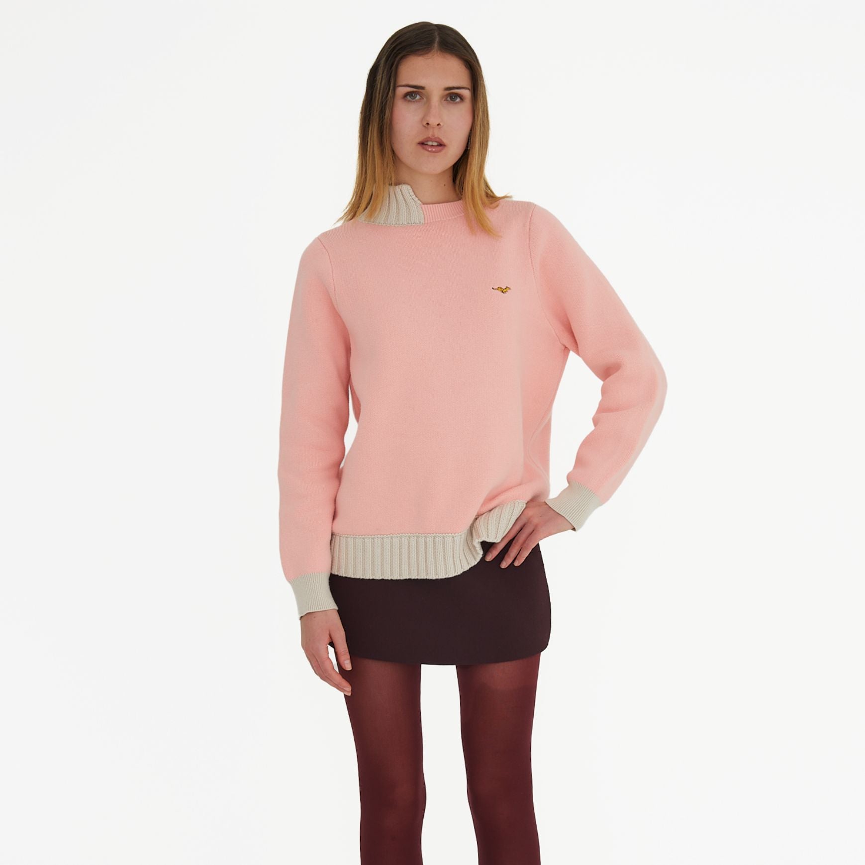 Pull en coton Pima brodé — Rose